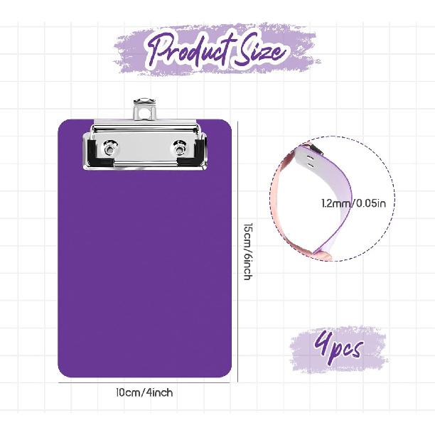 4x6 Inch Small Clipboards 4 Pack Mini Clipboard with Retaining Clips Plastic Pocket Clipboard Memo Size for Office Classroom Supplies, Black White