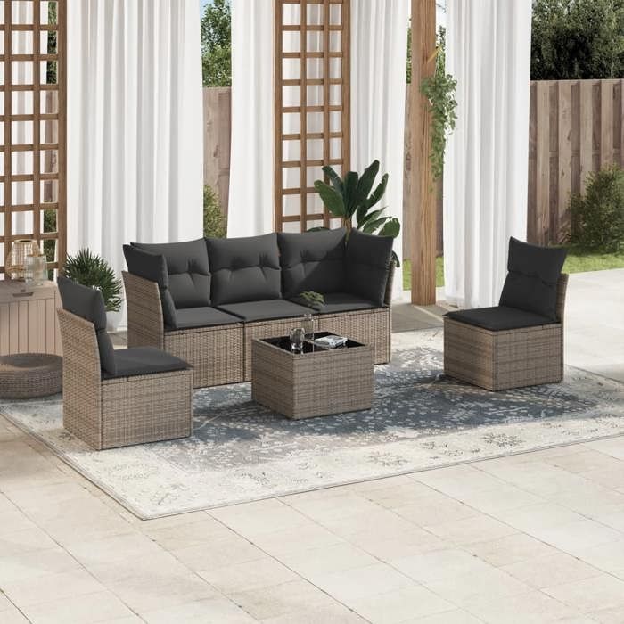 VidaXL Garden Lounge Set 6 Pcs with Grey Cushions Wicker 3217360