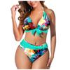 Women's Fashion Split High Waist Printed Bikini With Bra Pads And No Steel Bra Swimsuit