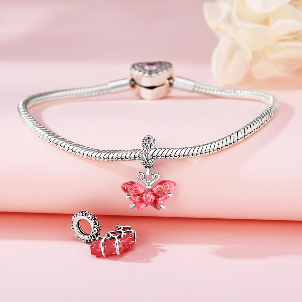 Beads Copper Charms Original Red Butterfly Pendant Insect Beads Fit Bracelet Jewelry Diy Women Gift Accessory