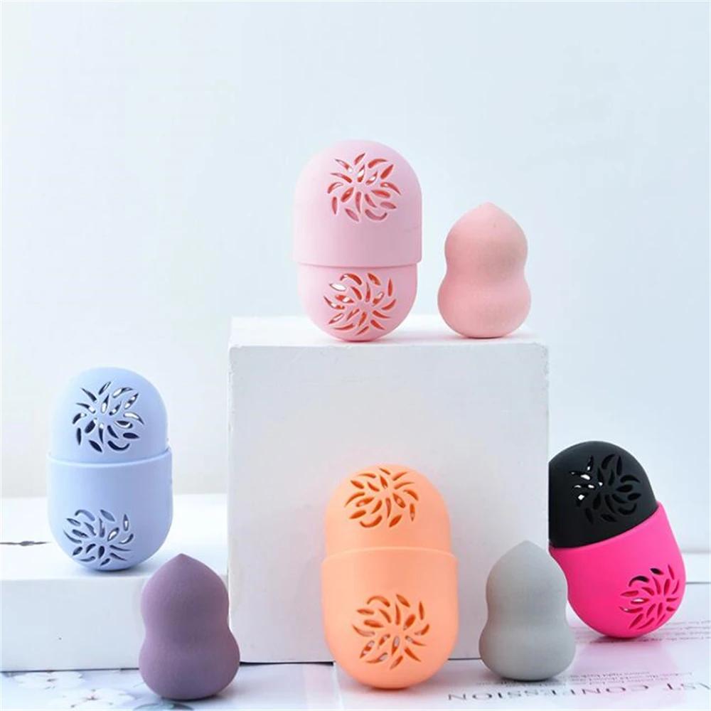 Portable Makeup Blender Holder Beauty Sponge Storage Box Soft Silicone Cosmetic Puff Cleaning Drying Case Make Up Accessories