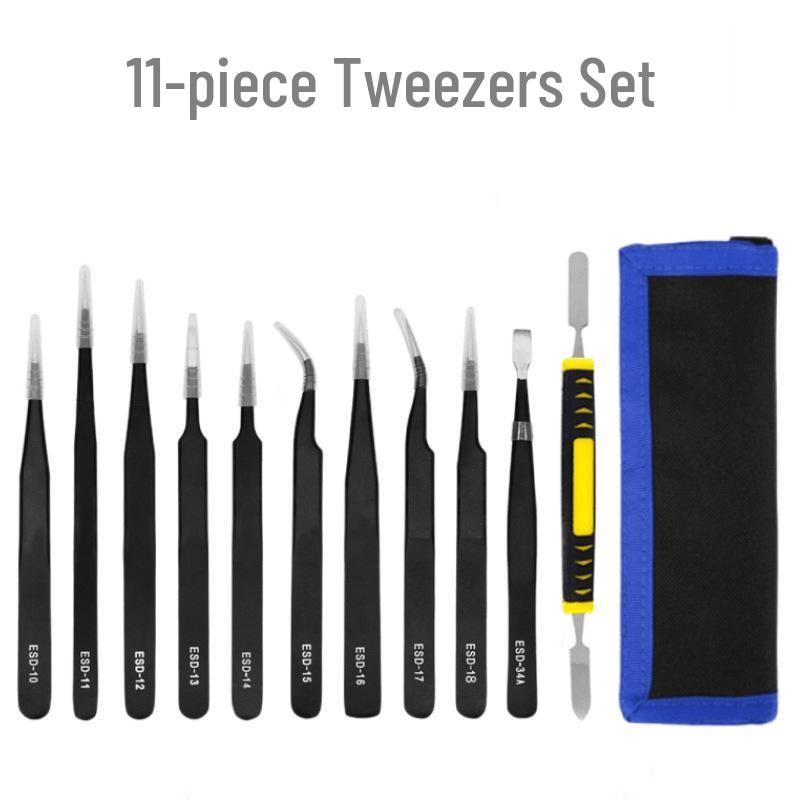 Black Anti-static Stainless Steel Bent Tip Tweezers Set for Nail Art, Journaling, and Household Use