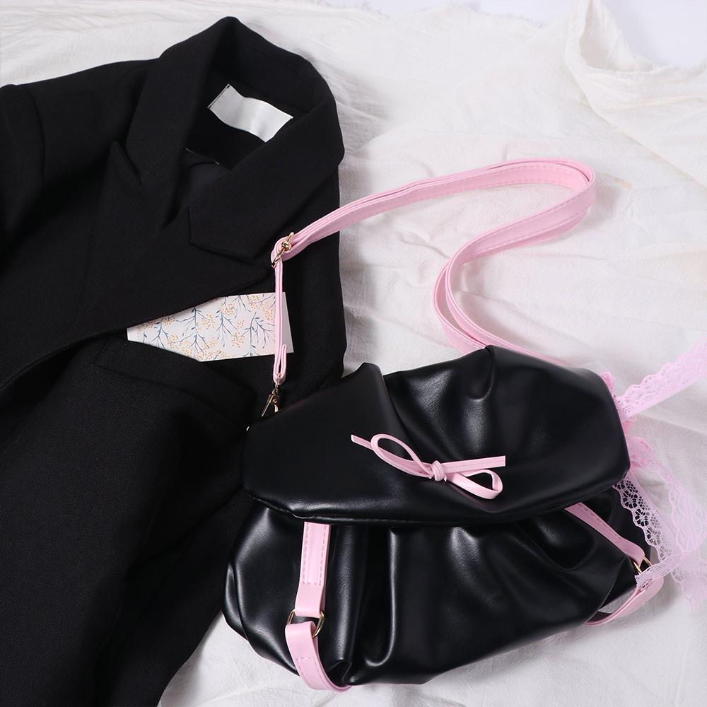 Korean Style Balletcore Underarm Bag Pleated Bow Lace Handbag Fashion Y2k Shoulder Bags Outdoor