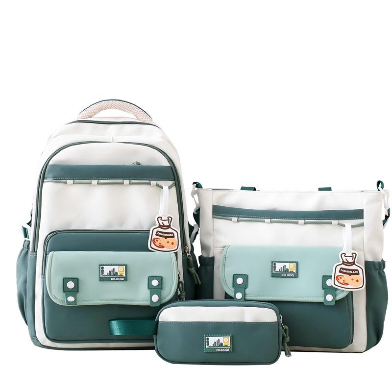 

TS JYL laptop bag,Trendy Light Nylon Backpack Girl 2025 Large 3 Sets Student School Bag Does not include pendants зелений
