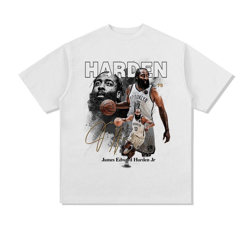 Heavy Street Retro Men S And Women S Harden James Shirt Trendy Top Harden Print Short Sleeve T Wash S белый