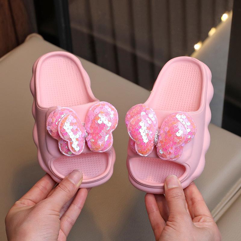 Girls' Soft Sole Non-Slip Bow Slippers for Outdoors - Princess Style