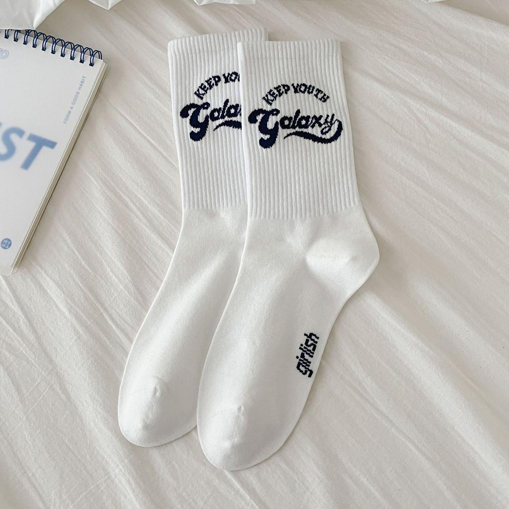 Ladies Autumn and Winter New Letter High Rubber Stripe Two Bars Sport Tube Cotton Socks