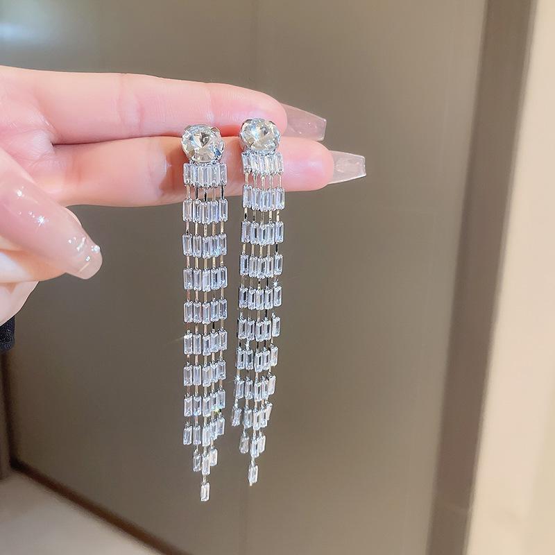 S925 Silbernadel Luxus Diamant Quaste Ohrstecker - Damenschmuck für Gesellschaftsdamen Hängeohrringe