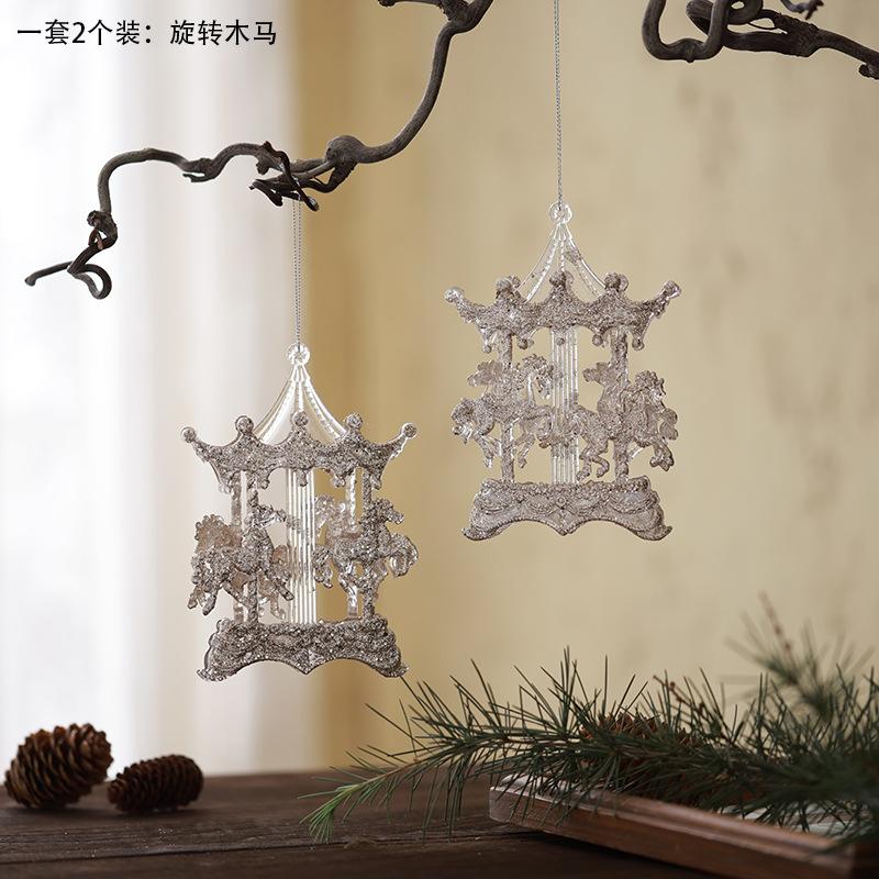 Modern Acrylic Christmas Tree Ornaments Bells Pumpkin Carriage Carousel Ballerina Minimalist Luxury Decor