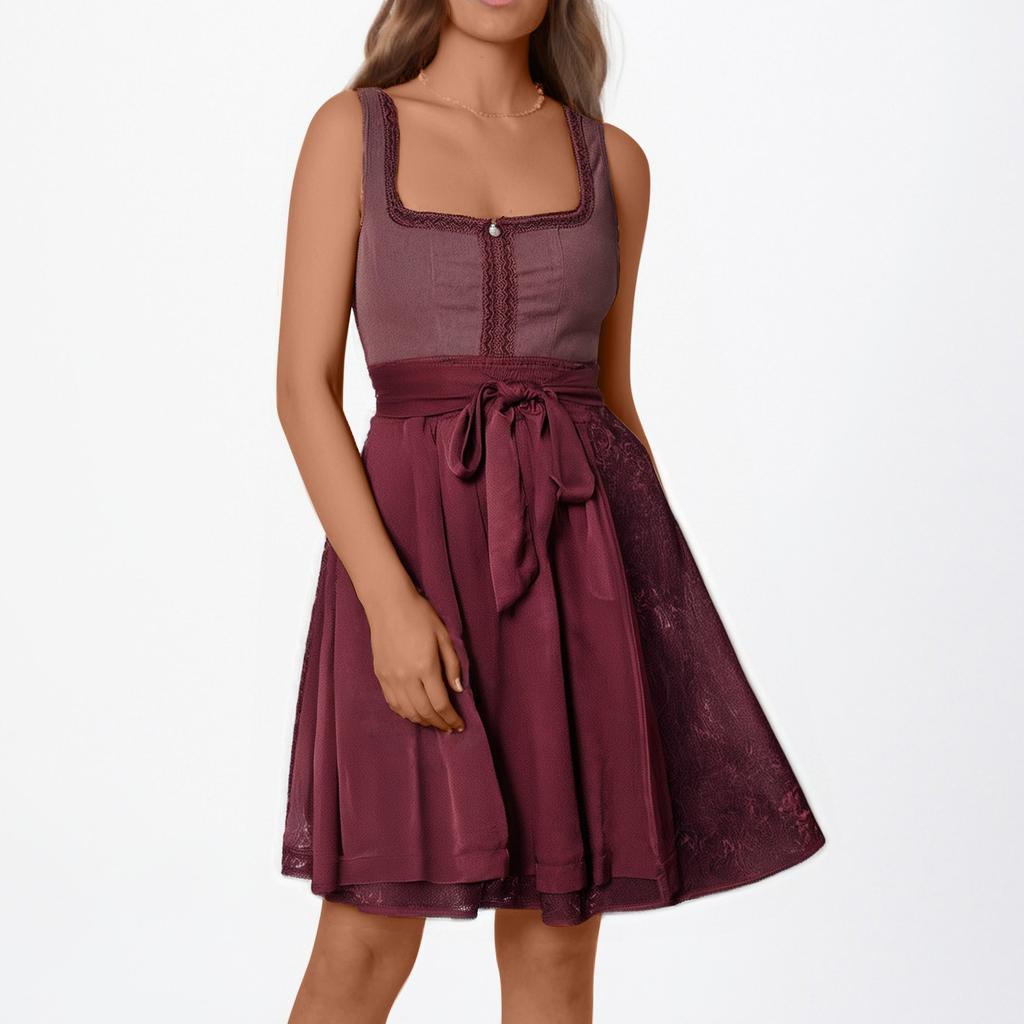 Bierfest Kostüme, Bayerische Damen Tracht, Farbiges Quadratkragen Kleid
