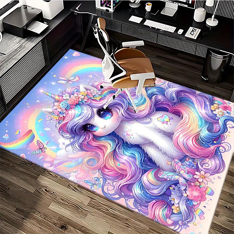 1pc Rainbow Unicorn Chair Mat - Anime Cartoon Design, Non-Slip Carpet for Office Chairs, Festive Gift, Suitable for All Seasons.H093