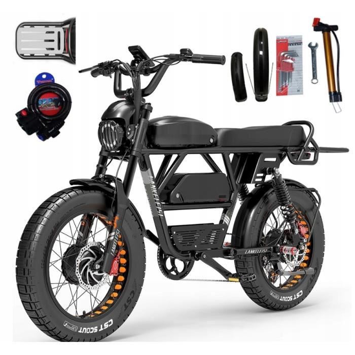 Vélo Électrique - LANKELEISI - X-Black Kinght - 2000W - 48V 45Ah - 48km/h - 280km