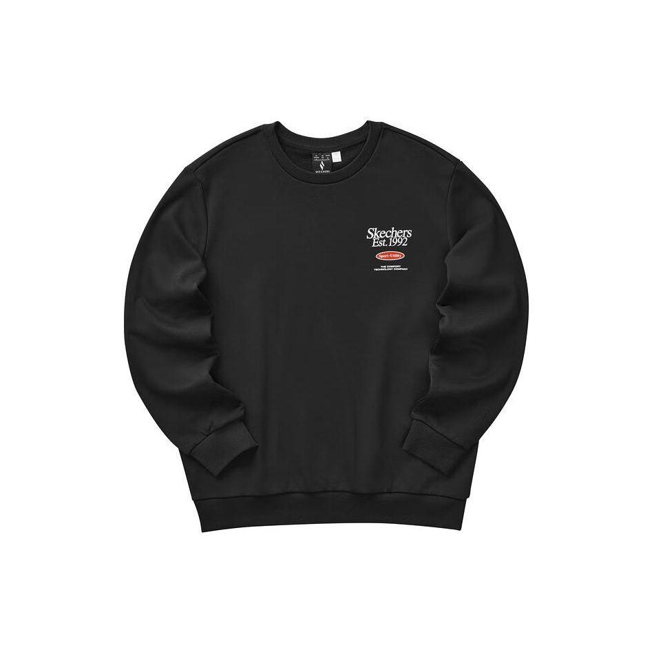 Skechers Colorful Casual Series Letter Number Print Round Neck Knitted Pullover Sweatshirt Unisex sweatshirt Carbon-Black L124U029-0018 M