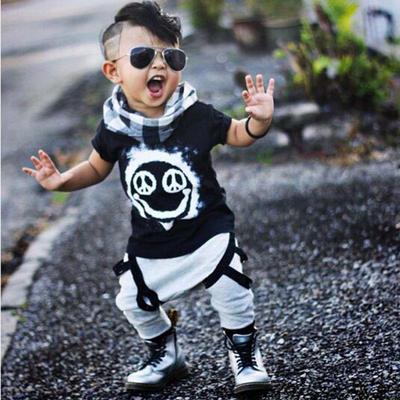 2025 Boys' Summer Cartoon T-shirt & Tape Pants Set