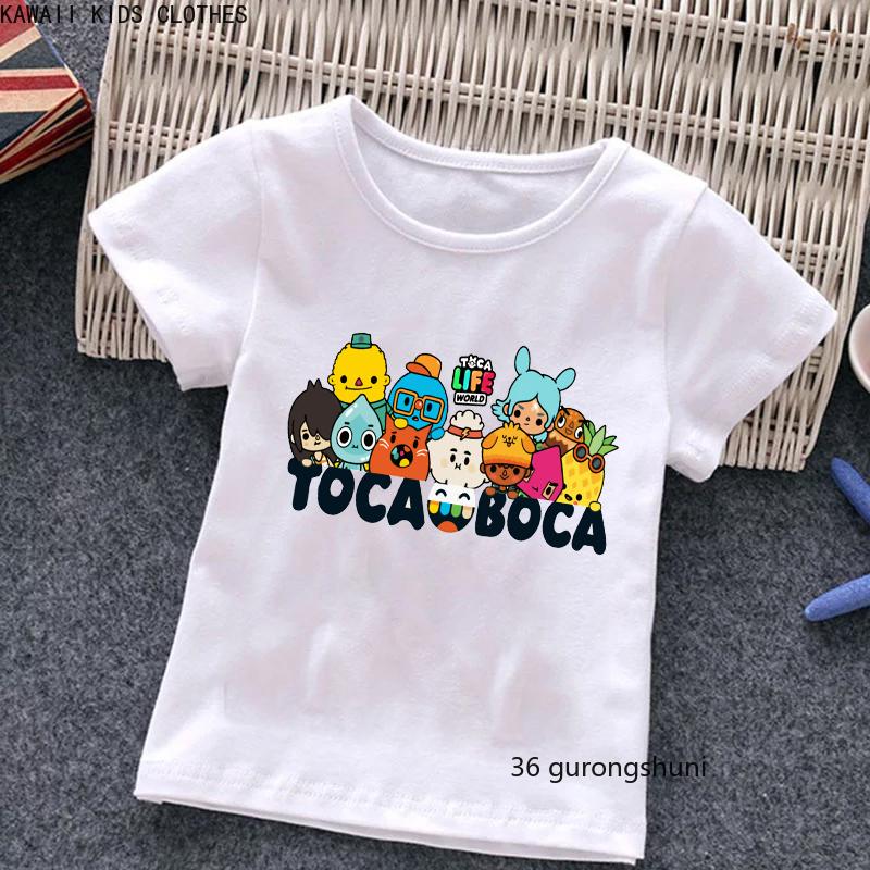 

Funny Cartoon Kawaii Toca Life World T-shir Boys Girls Children s Clothing Short-sleeve Toca Boca Animation Game Tops 160