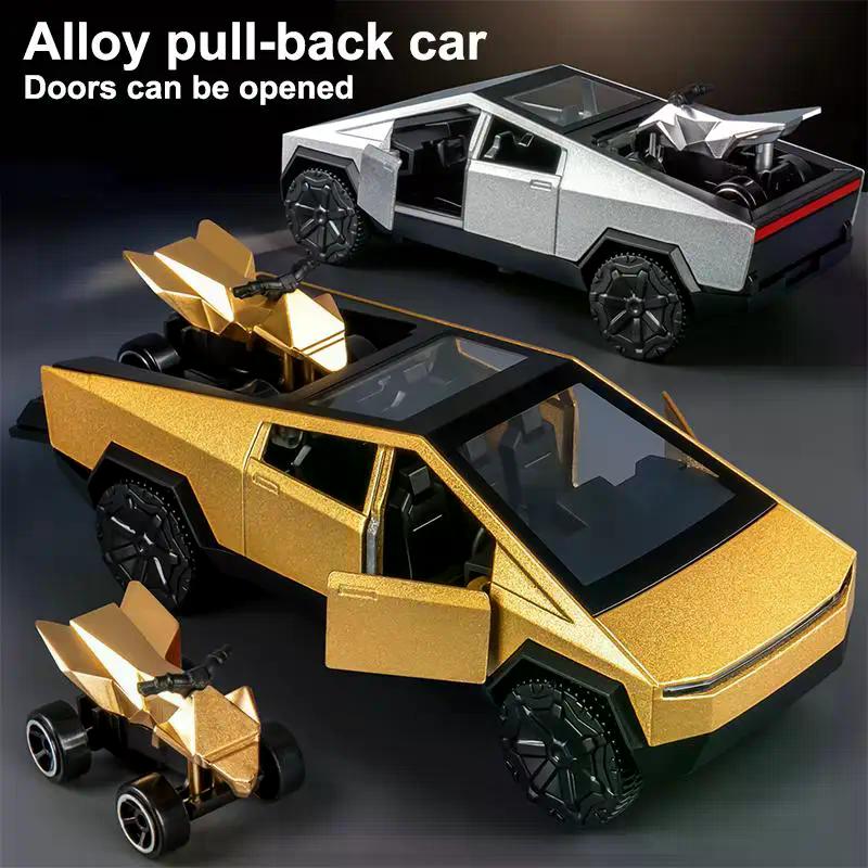 1:36 Alloy Pickup CyberTruck Pull-Back Car Collection For Boys And Children Gift One Large And One Small Vintage Toy