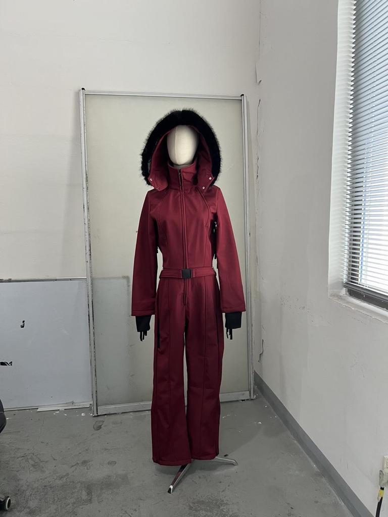 2025 Autumn/Winter Women's Tassel Hooded Ski Cotton Jacket with Belt
