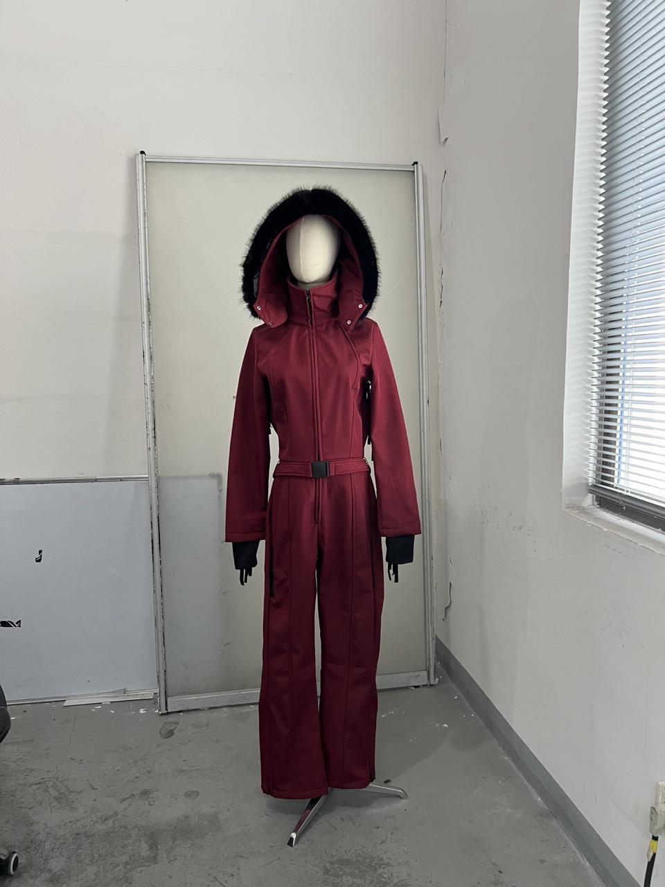 

2025 Women s Winter Hooded Ski Suit with Belt and Tassel Small