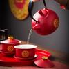 Chinese Style Double Happiness Porcelain Tea Set, Teapot and Cups, Gaiwan with Saucer, Ceremony Set Gifts, Wedding Celebration