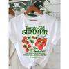 Cherry Tomato Cocktail and Letter Print Short-sleeved T-shirt Casual and Versatile Style Suitable for Women's Daily and Outing