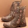 Martin Boots Autumn and Winter European and American Flat Bottomed Thick Heel Lace Up Short Boots Embroidered Women's Boots