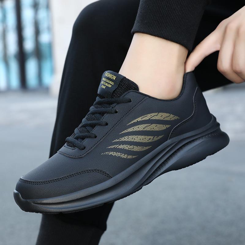Men's shoes winter leather sneakers men's waterproof casual sneakers soft sole anti-work casual running shoes spring single shoes