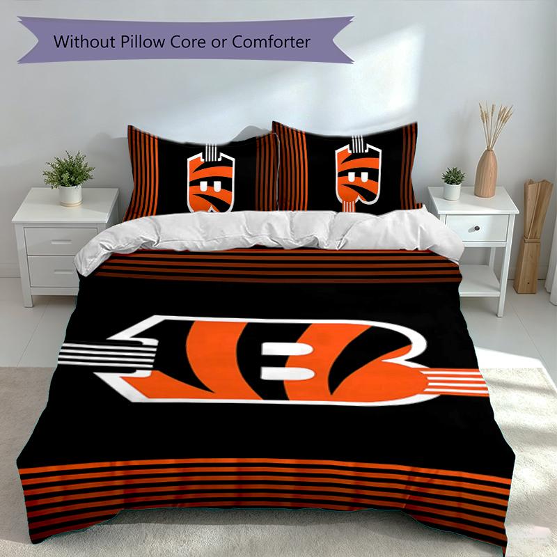 3pcs Cincinnati Bengals LOGO Duvet Cover Set, Includes 1 Duvet Cover and 2 Pillowcases,Skin-Friendly&Comfortable Fabric,Suitable Bedding Sets