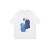 Oversized T Shirt Black Abstract Blue Watercolor Print Casual Wear