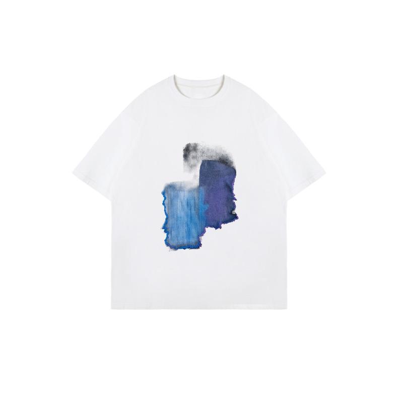 Oversized T Shirt Black Abstract Blue Watercolor Print Casual Wear
