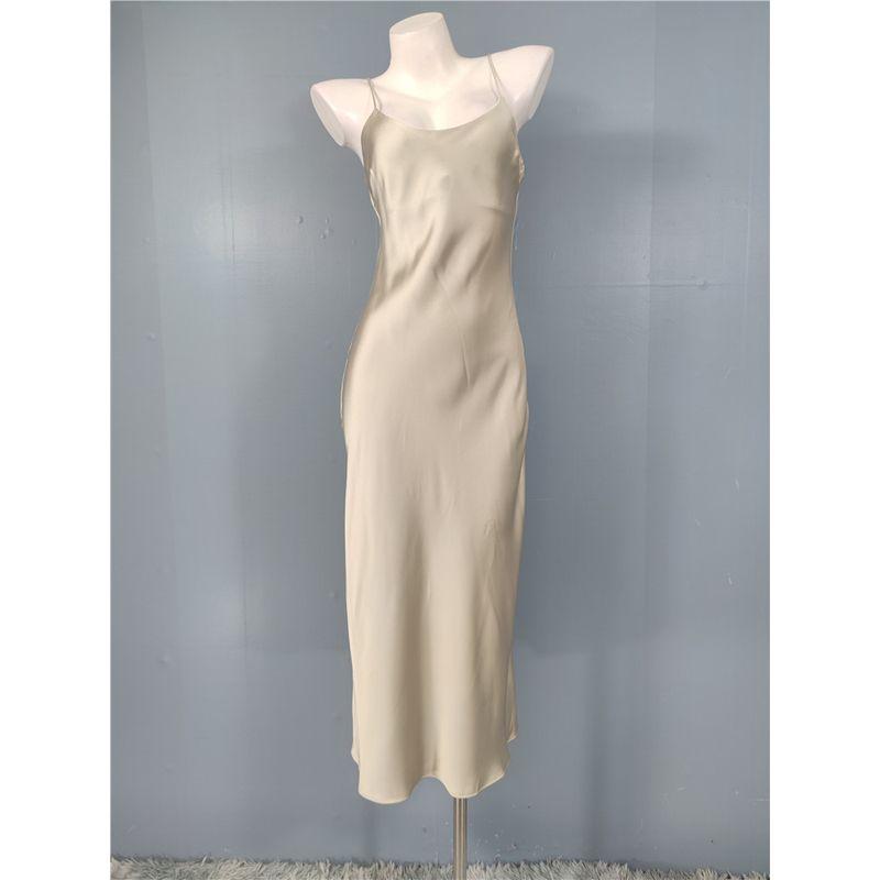 

Foreign Trade Order Lady Temperament Simple Solid Sling Fashion High Quality Smooth Fabric Pure Desire Summer New Dress Grass Green L(175)