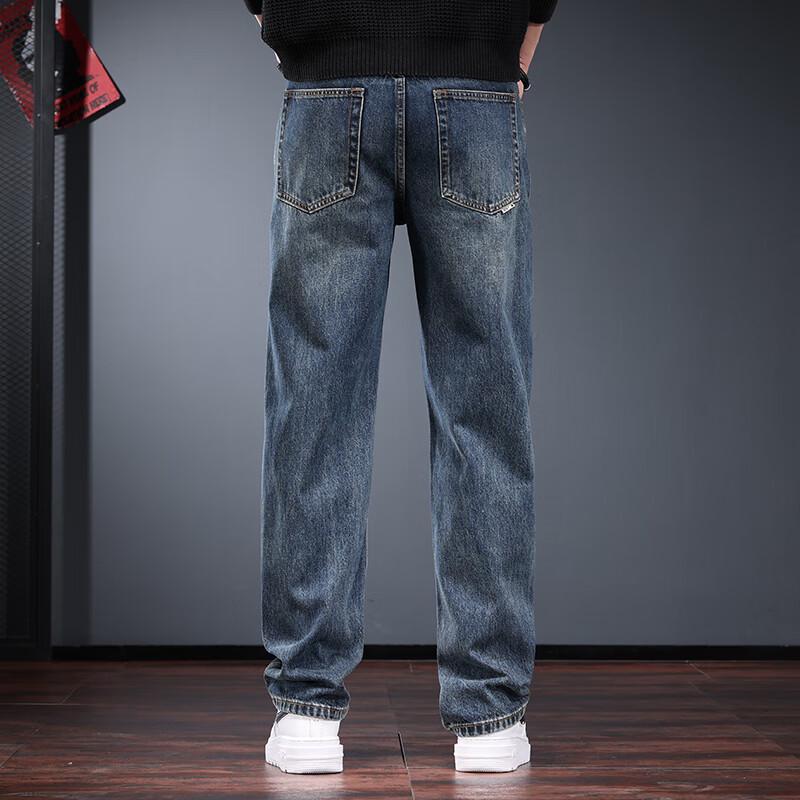 Jie Leinuo Men's Loose Straight-Leg Washed Jeans