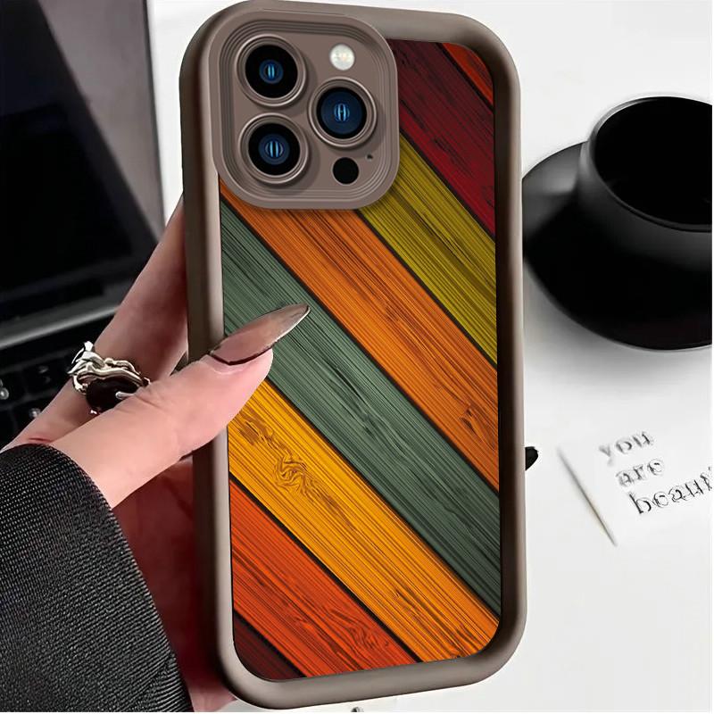 Rainbow Wooden Colorful Printed Fashion Case Flexible Soft Silicone TPU Shell Full Back Cover for iPhone Samsung