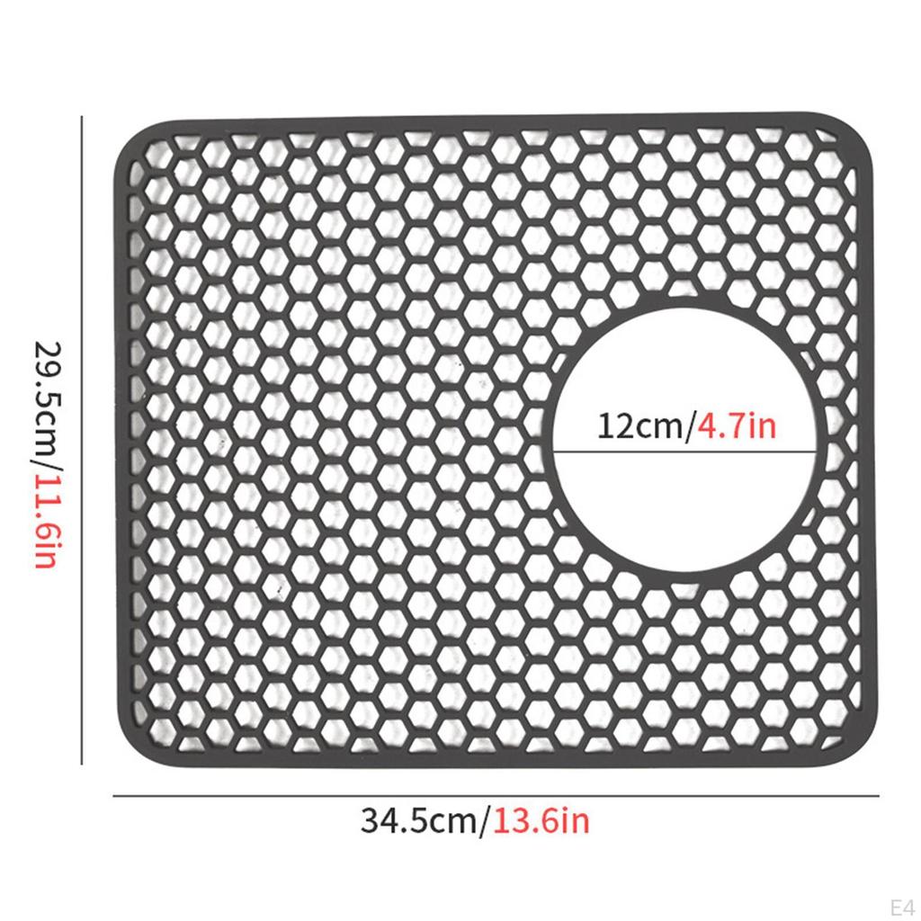 Kitchen Sink Mat Countertop with Center Hole Reusable Protector Silicone Drain Pad for