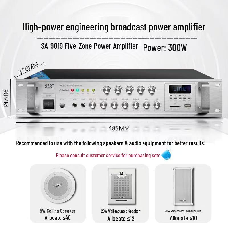SA-9019 High-Power Bluetooth Public Address Amplifier for Campus Zones