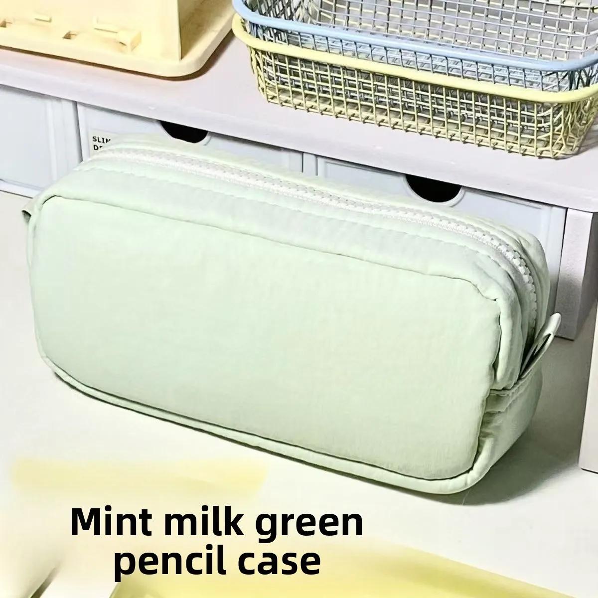 Simple Solid Color Small Square Pencil Case Collection Ins Small Fresh High-value Student Stationery Box Storage Bag Pencil Case
