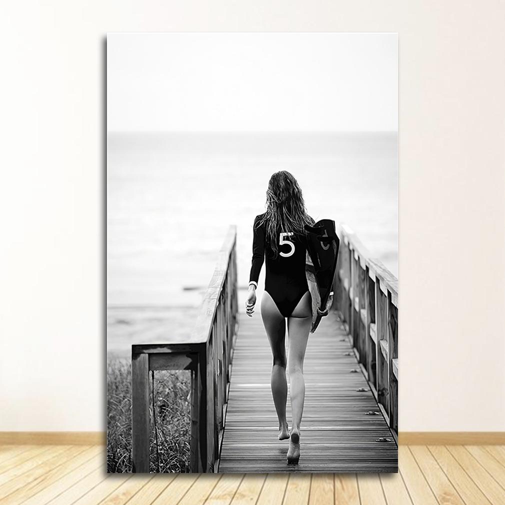 Black & White Picture Fashion Home Decor Poster Sexy Girls Canvas Print Surf Wall Art Smoking Painting