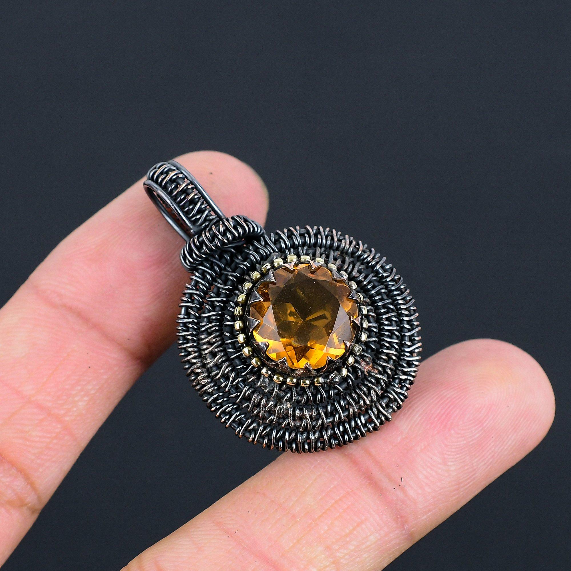 

Цитрин драгоценный камень ручной работы медная обертка ювелирные изделия великолепный кулон для женщин 1.77 Inches жёлтый