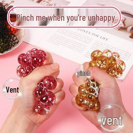 Luminous Crystal Squeeze Grape Ball Toy with Colored Beads - 6CM Venting Stress Reliever
