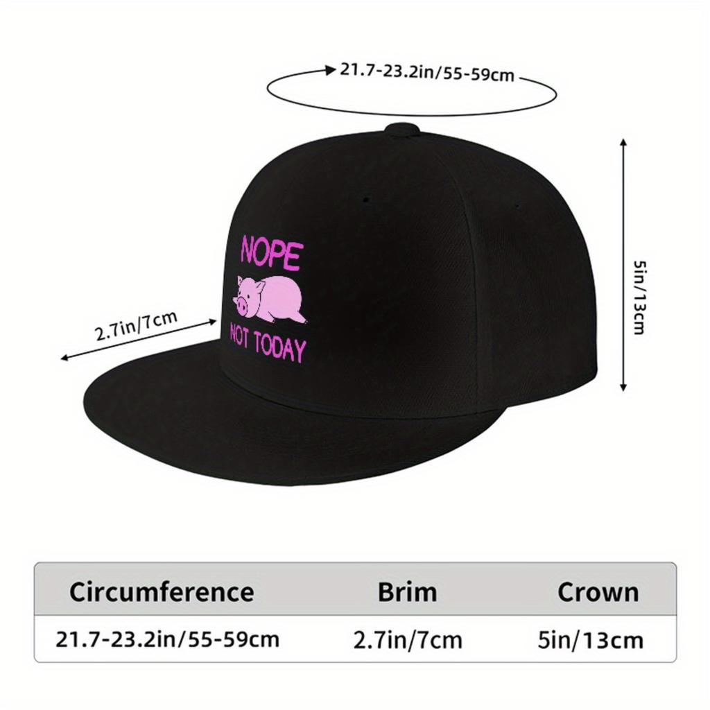 Nope Not Today Lazy Pig Graphic Baseball Cap Adjustable Polyester Casual Hip Hop Snapback Hat for Adults