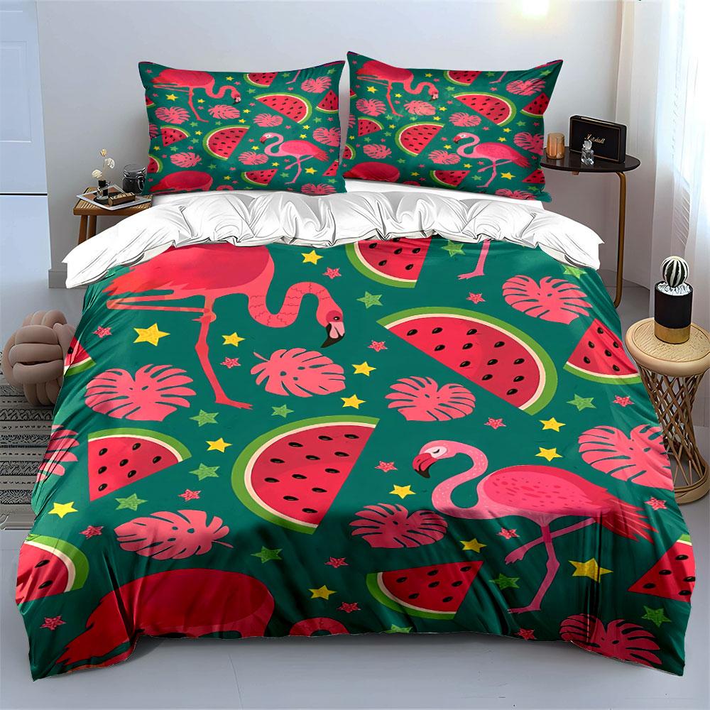 Flamingo & Watermelon Bedding Set Bedding Duvet Cover Set Duvet Cover Pillowcases (1 * Duvet Cover 2 * Pillowcases, Without Duvet Insert)