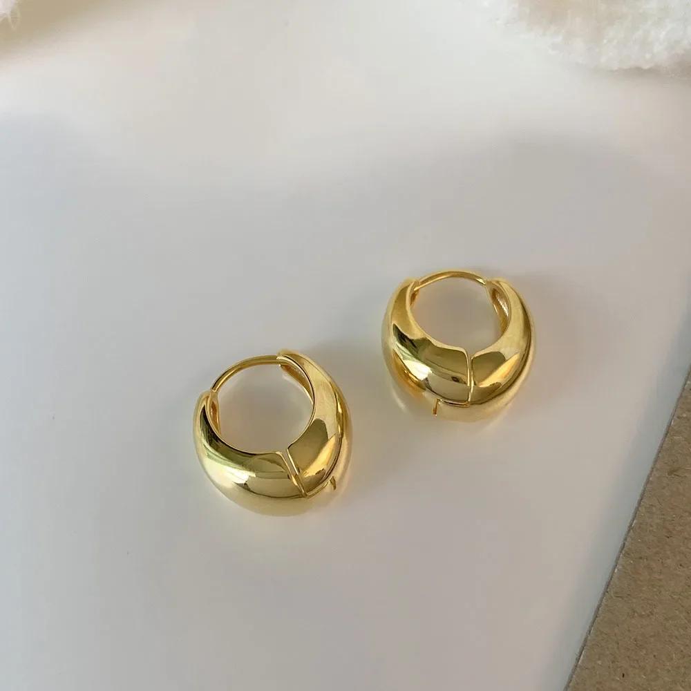 925  Silver Vintage Hoop Earrings for Women Trendy Gold Plated Round Earring Jewelry Prevent Allergy Party Accessories