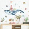 Cartoon Ocean Whale Wall Stickers Underwater Creatures Coral Lighthouse Whale Bathroom Bedroom Home Decoration Wall Stickers