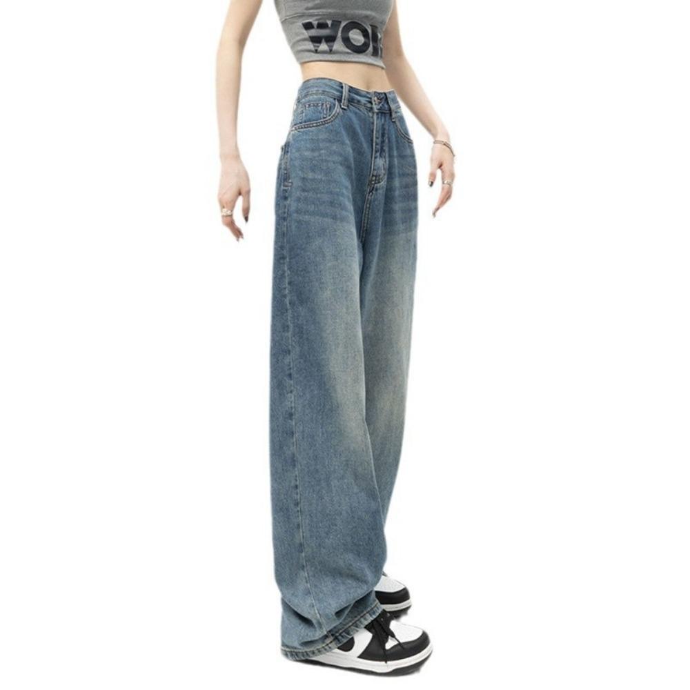 Personalized Street High Waist Wide Leg Jeans Women's Spring and Autumn New Loose High Street Floor Pants Jeans Trend