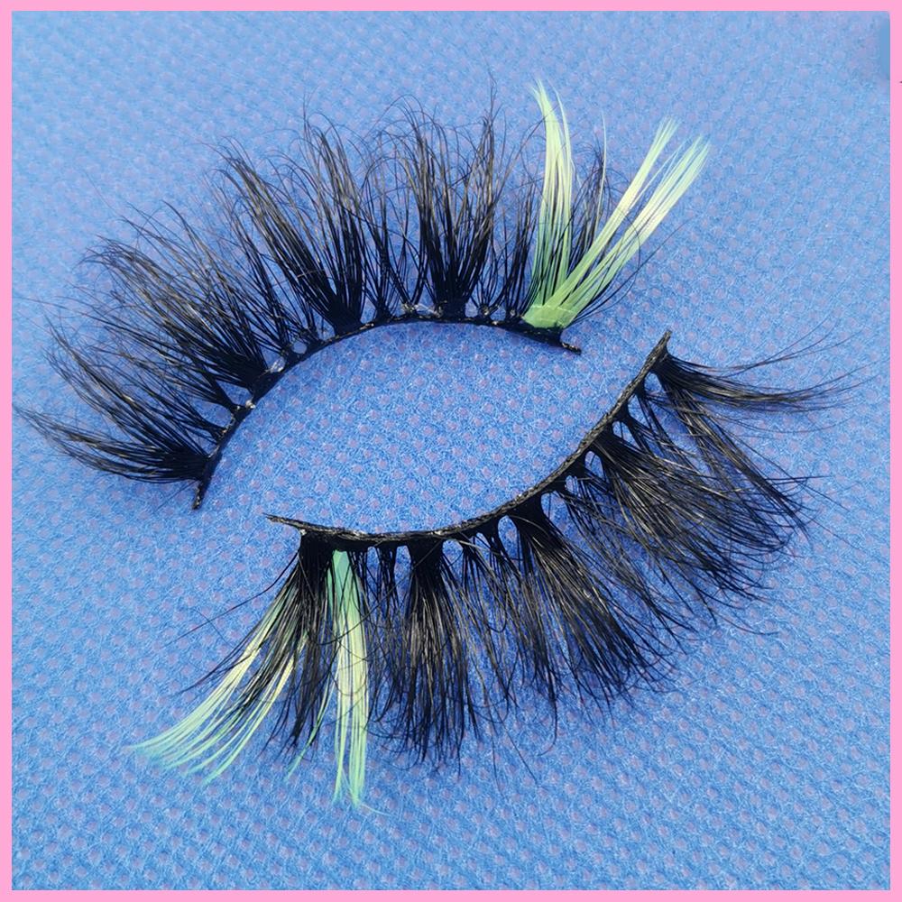 1 Pair Fluffy 25MM Mink Eyelashes Colored Lashes Bulk Wholesale Pink White Red Blue 5D Mink Lashes Supplies Makeup Tools