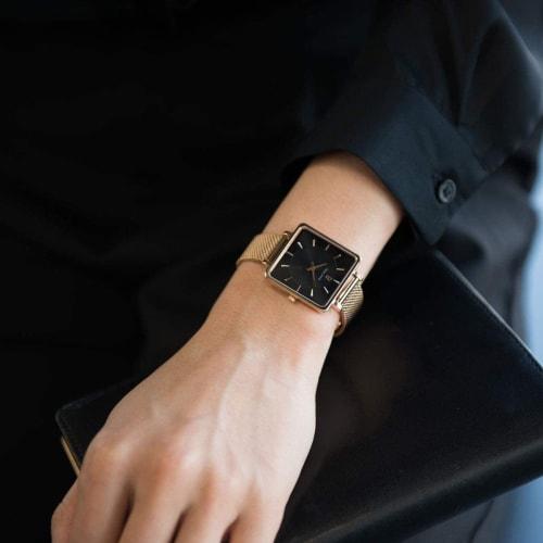 Pierre Lannier Le Carre Collection Mesh Strap Watch P008F938 Women's, Officially Imported, Pink Gold and Black