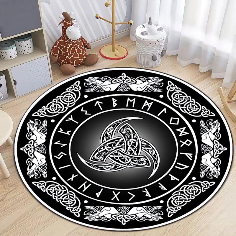 

1Pc Viking theme Printed circular carpet, home door mat, outdoor travel protection carpet A10 80x80cm( 31x31in)