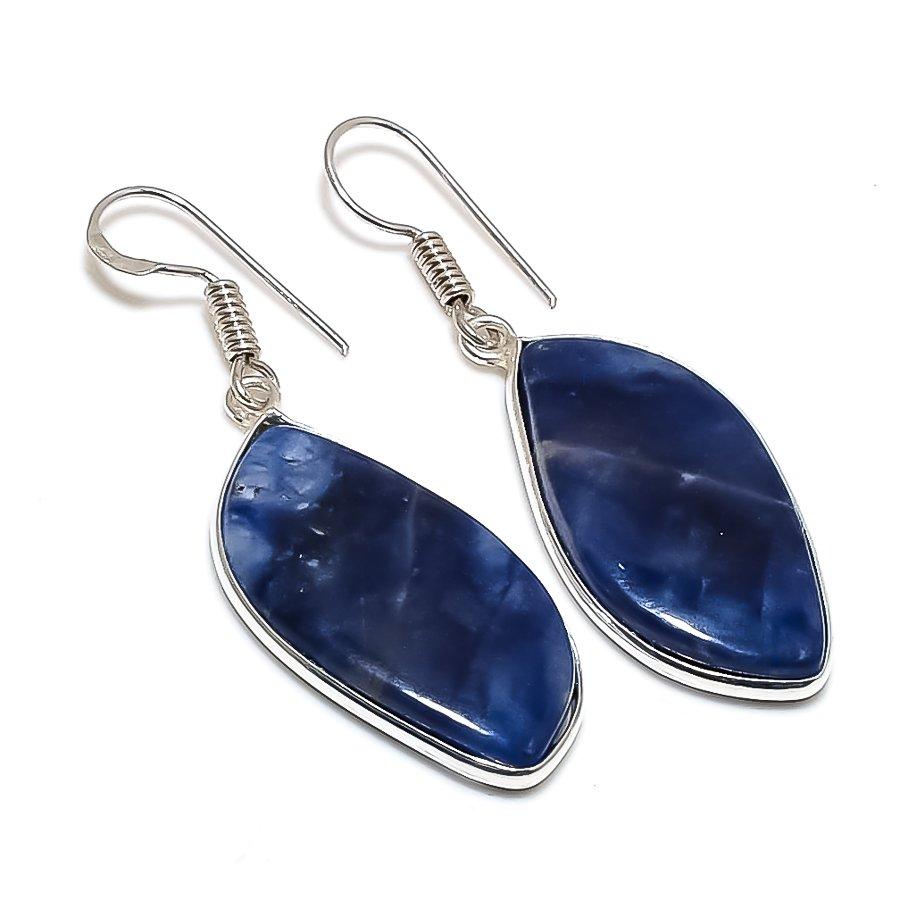 

Ювелирные серьги из стерлингового серебра 925 пробы с натуральным драгоценным камнем содалитом 1,93 дюйма r0e30