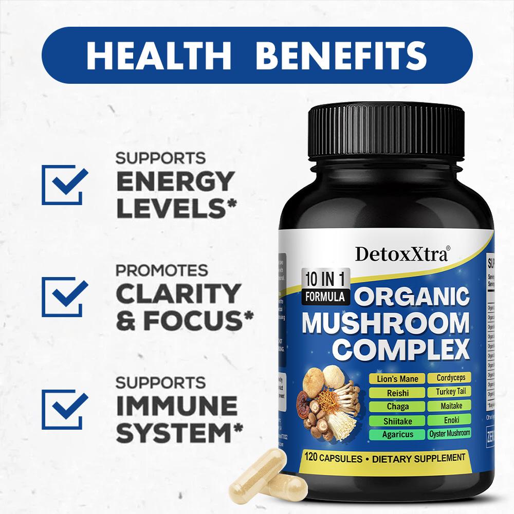 Mushroom Supplements: Hericium Erinaceus, Cordyceps Sinensis, Ganoderma Lucidum, Brain Capsules, 120 Capsules