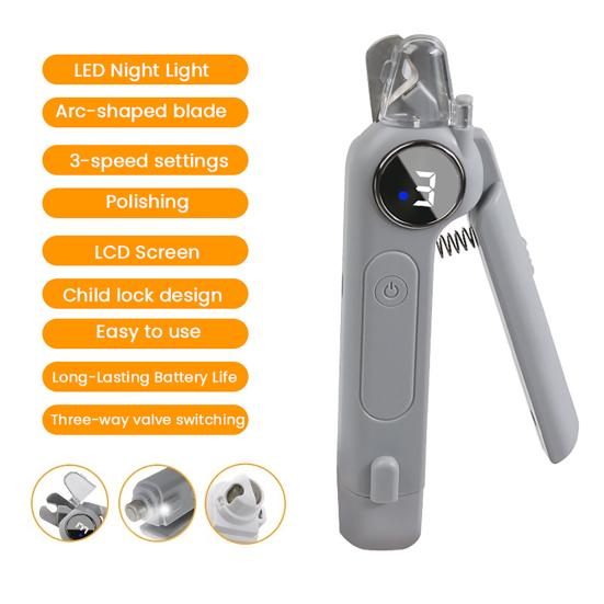 Tagliaunghie e Lima per Unghie per Cani 2 in 1 Ricaricabile via USB Trimmer Elettrico per Unghie per Animali Domestici con Luce LED Strumento Silenzioso per la Toelettatura per Cani di Taglia Grande Media Piccola Gatti