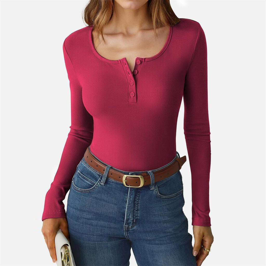 Women's And Winter Slim Bottom T-shirt Fashion Casual Color O-Neck Pullover Long Sleeve Top